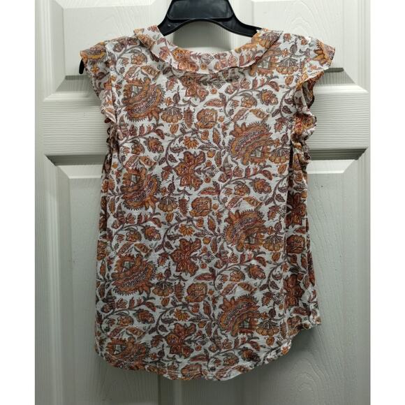 Lucky Brand Size Small Top Paisley Flutter Cap Sleeve Mixed Media Split Tie Neck - Picture 2 of 8